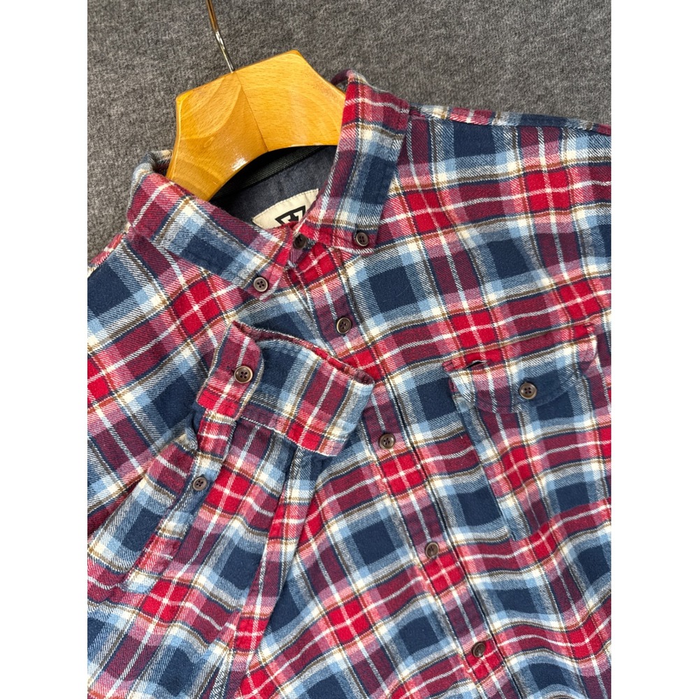 Vissla Central Coast Flannel Shirt Men L Red Navy Plaid Surfing Hipster M522ECEC